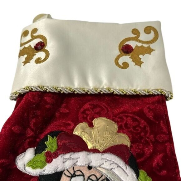 Disney Minnie Mouse Red & Gold Christmas Stocking 19" Satin & Velvet Holiday Dec - Picture 5 of 11